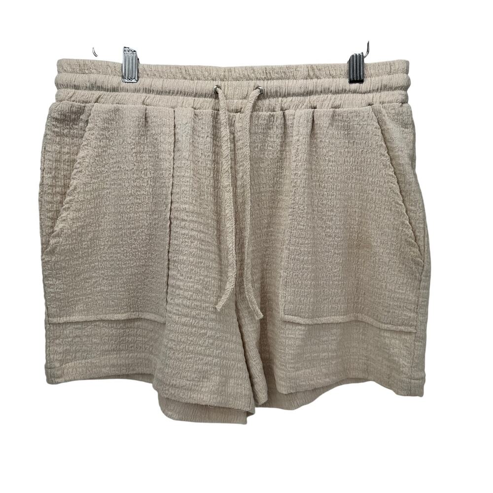 Umgee Shorts Womens Large Cream Elastic Waist Drawstring Crepe + Pockets COMFY